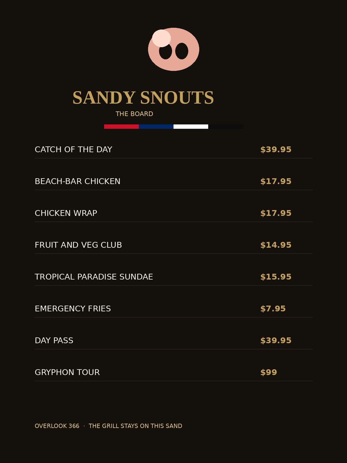 Sandy Snouts menu board