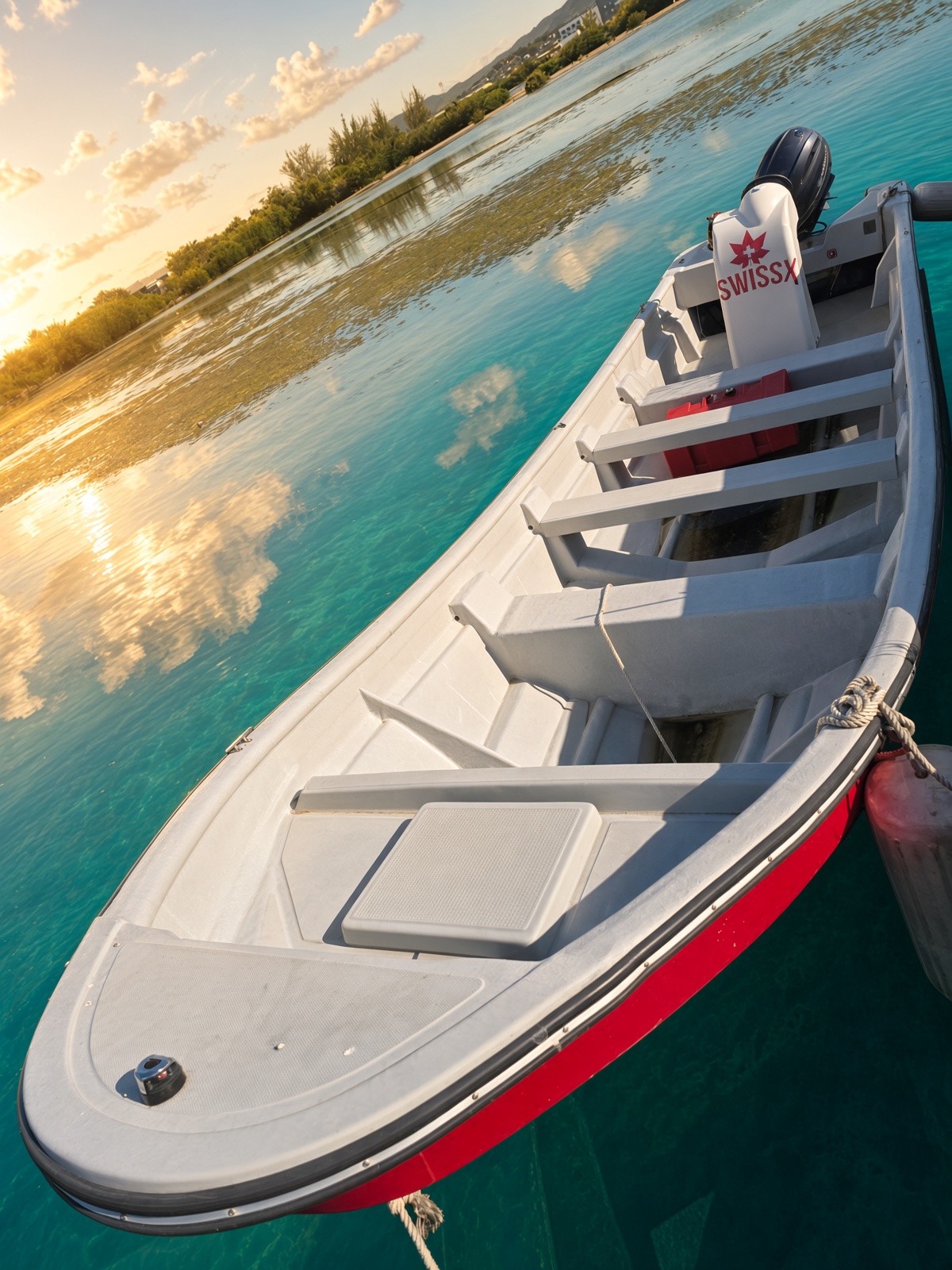 SwissX skiff on The Cove lagoon