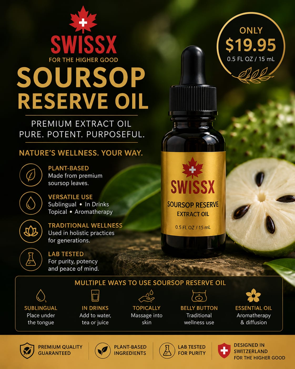 SWISSX Soursop Reserve Oil 15 mL bottle